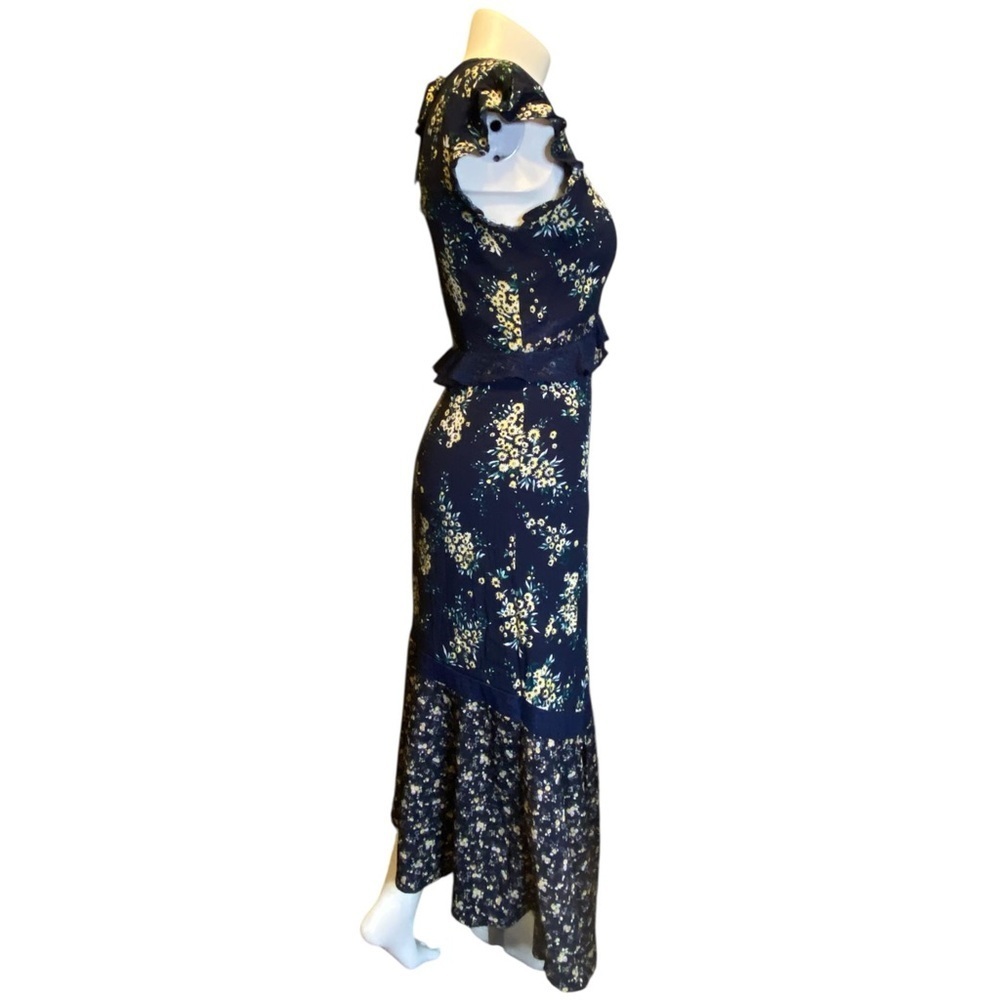 Sugarlips Floral Flutter Sleve Navy Blue Dress Women’s size L - Picture 3 of 13